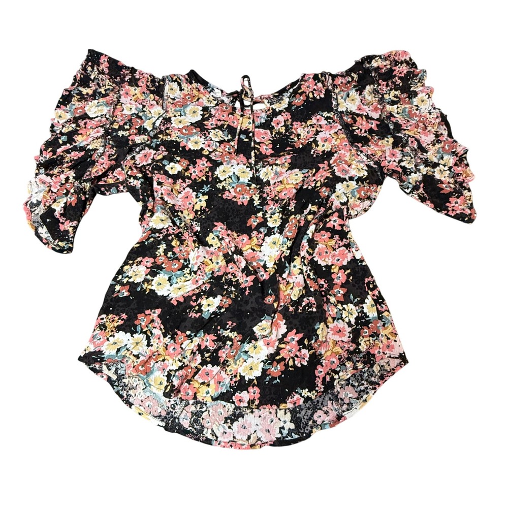 Maurices Floral Print Blouse‎ Ruffle Sleeve Tie Back Top 0X